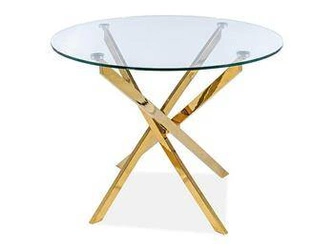 Stół okrągły szklany glamour Briller 90 cm złoty do jadalni i salonu Intesi