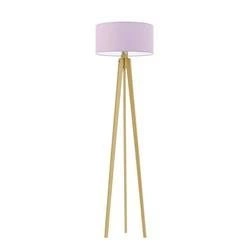 Lampa stojąca do salonu MIAMI glamour trójnóg drewniana fioletowy abażur personalizacja