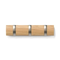 Wieszak ścienny drewniany do przedpokoju Flip Umbra, 3 haki, nowoczesny, naturalny jesion