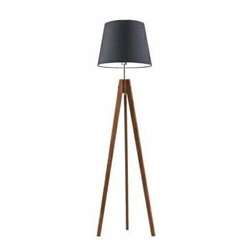 Lampa podłogowa trójnóg Aruba Lysne drewniana z grafitowym abażurem do salonu