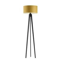 Lampa podłogowa MIAMI trójnóg żółta z abażurem glamour drewniana do salonu i sypialni Lysne