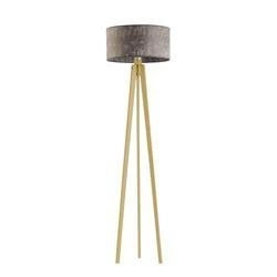 Lampa podłogowa trójnóg MIAMI szary melanż glamour z abażurem dębowy stelaż do salonu