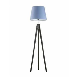 Lampa podłogowa trójnóg Aruba niebieska drewniana z abażurem skandynawska do salonu Lysne
