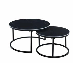Zestaw 2 okrągłych stolików kawowych Silas czarny nowoczesny metalowo-ceramiczny do salonu