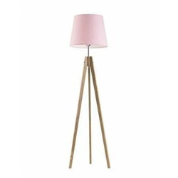 Lampa podłogowa drewniana ARUBA z jasnoróżowym abażurem trójnóg do salonu Lysne 149 cm