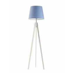 Lampa podłogowa trójnóg ARUBA niebieska z abażurem drewniana do salonu i sypialni Lysne