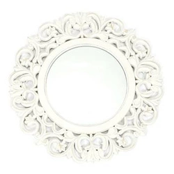 Lustro okrągłe Sculpted białe glamour do salonu i sypialni w ozdobnej ramie Intesi