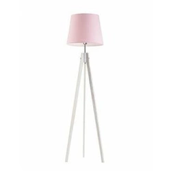 Lampa podłogowa stojąca do salonu Aruba trójnóg drewniana z abażurem różowym Lysne 149 cm