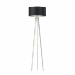 Lampa podłogowa trójnóg MIAMI czarna z abażurem drewniana glamour do salonu i sypialni