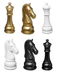 Złoty zestaw figurki dekoracyjne Szachy Atmosphera glamour 25,5cm do salonu na prezent