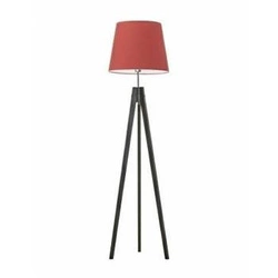 Lampa stojąca drewniana trójnóg z abażurem Aruba Lysne czerwona do salonu i sypialni