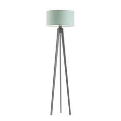 Lampa podłogowa MIAMI trójnóg drewniana z miętowym abażurem do salonu i sypialni personalizowana