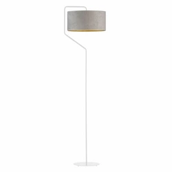 Lampa podłogowa do salonu Tesallia Gold szara nowoczesna glamour z welurowym abażurem Lysne