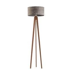 Lampa stojąca do salonu glamour MIAMI trójnóg z abażurem szary melanż drewno mahoń personalizowana