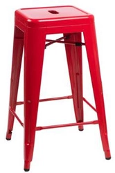 Hoker Paris 75 cm czerwony metalowy industrialny bez oparcia do kuchni i wyspy inspirowany Tolix