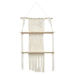 Półka ścienna Boho Intesi wisząca drewniana macramowa beżowa na dekoracje i kwiaty 85 cm