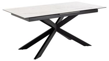 Stół rozkładany do jadalni Irwine Akranes biały ceramiczny blat czarne nogi nowoczesny 168–210x90 cm