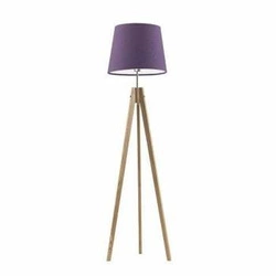 Lampa podłogowa drewniana Aruba fioletowy abażur trójnóg do salonu i sypialni Lysne