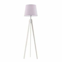 Lampa podłogowa drewniana trójnóg Aruba fioletowa z abażurem do salonu i sypialni LYSNE