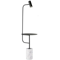 Lampa stojąca do salonu VINCENT czarna z marmurową podstawą i stolikiem LED 146 cm