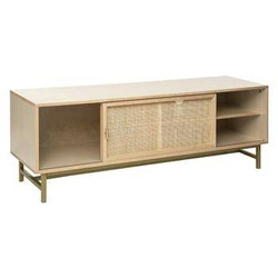 Szafka RTV drewniana Rayo 140 cm boho rattanowa z półkami stojąca do salonu Atmosphera