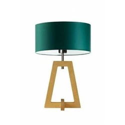 Lampka nocna do sypialni Clio zielona z abażurem glamour na dębowym stelażu LYSNE 47 cm
