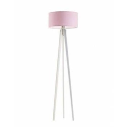 Lampa podłogowa drewniana trójnóg MIAMI z jasnoróżowym abażurem do salonu i sypialni