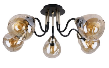 Lampa sufitowa Unica czarno-złota 5-punktowa szklana do salonu i jadalni