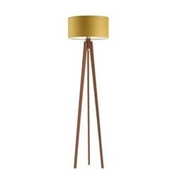 Lampa stojąca do salonu Miami trójnóg glamour żółty abażur drewno mahoń personalizowana Lysne