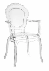 Krzesło transparentne Queen Arm Intesi glamour z podłokietnikami do salonu sztaplowane