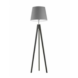 Lampa stojąca do salonu ARUBA nowoczesna drewniana trójnóg z szarym abażurem Lysne 149 cm