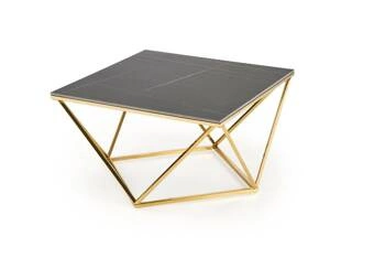 Stolik kawowy Artus kwadratowy czarny marmur i złoty nowoczesny glamour do salonu 80x80 cm