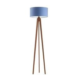 Lampa stojąca do salonu MIAMI trójnóg glamour niebieska z mahoniowym drewnem personalizowana