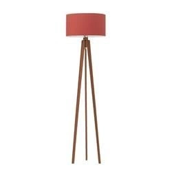 Lampa podłogowa trójnóg MIAMI Lysne z czerwonym abażurem i mahoniową podstawą do salonu