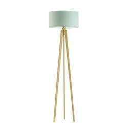 Lampa stojąca do salonu MIAMI miętowa trójnóg abażur glamour dębowa podstawa personalizowana