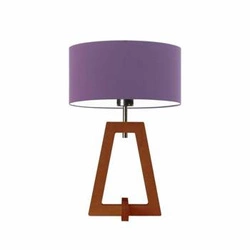 Lampka nocna do sypialni Clio fioletowa glamour z abażurem i mahoniową drewnianą podstawą