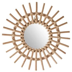 Lustro okrągłe boho Sun Cane 30 cm wiszące do salonu i sypialni w drewnianej ramie