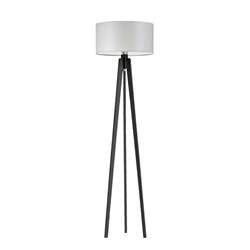 Lampa podłogowa trójnóg MIAMI glamour z jasnoszarym abażurem i hebanowym drewnem do salonu