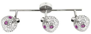 Lampa sufitowa glamour Aron chrom kryształ fiolet 3-punktowa do salonu i sypialni