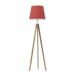 Lampa podłogowa drewniana ARUBA trójnóg z czerwonym abażurem do salonu Lysne