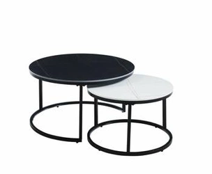 Zestaw 2 okrągłych stolików kawowych Silas ceramicznych czarny i biały nowoczesny do salonu