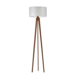 Lampa podłogowa drewniana trójnóg MIAMI Lysne z jasnoszarym abażurem do salonu, personalizowana