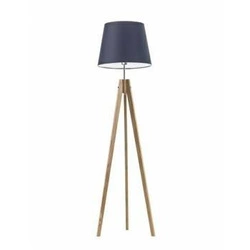 Lampa podłogowa do salonu Aruba granatowa z abażurem na drewnianym trójnogu Lysne