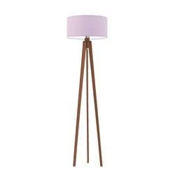 Lampa stojąca do salonu MIAMI trójnóg glamour z abażurem fioletowym i mahoniową podstawą