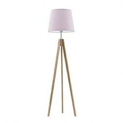 Lampa stojąca do salonu drewniana trójnóg z abażurem fioletowym glamour ARUBA Lysne