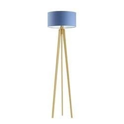 Lysne Miami lampa podłogowa trójnóg drewniana z niebieskim abażurem do salonu personalizowana