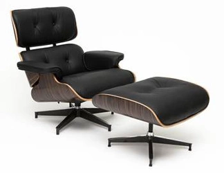 Fotel wypoczynkowy Vip Lounge Chair skórzany czarny z podnóżkiem nowoczesny do salonu