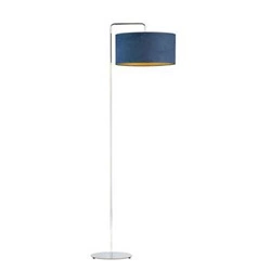 Lampa podłogowa do salonu BOLIVIA GOLD niebieska nowoczesna z welurowym abażurem glamour Lysne
