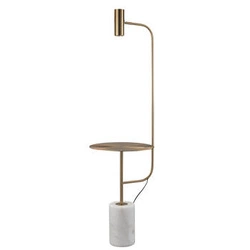 Lampa podłogowa ze stolikiem VINCENT złota LED glamour do salonu marmur 146 cm