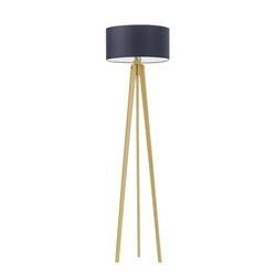 Lampa stojąca do salonu MIAMI glamour trójnóg drewniany dąb abażur granatowy personalizacja